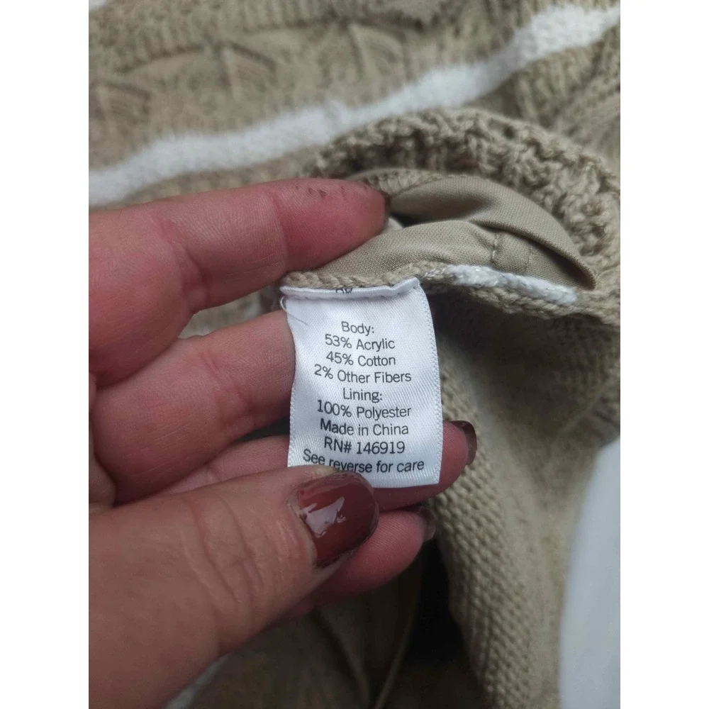 LC Lauren Conrad Womens 3X Tan White Striped Pointelle Knit Scallop Tank Top